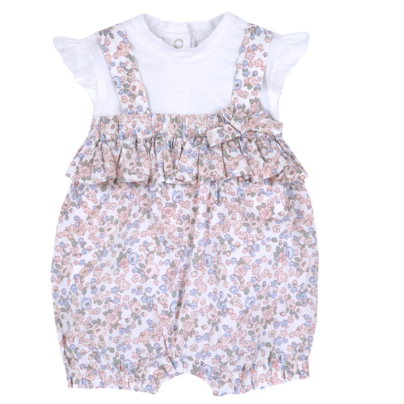 SET 2: BODYSUIT SHORT SLEEVE + SHORT DUNGAREES - MEDIUM PINK