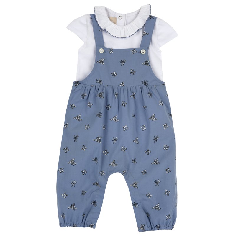 SET 2: BODYSUIT SHORT SLEEVE + LONG DUNGAREES - DARK LIGHT BLUE