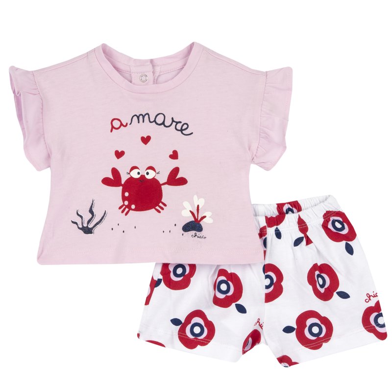 SET 2: T-SHIRT SHORT SLEEVE + SHORTS - WHITE/RED