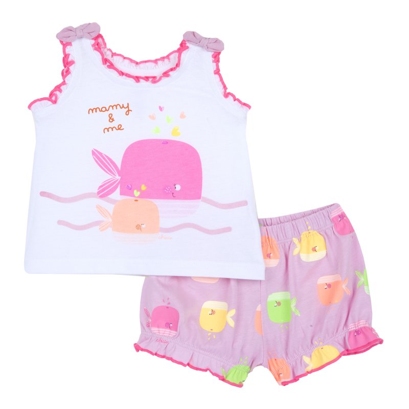 SET 2: TANK TOP + SHORTS - WHITE/PINK