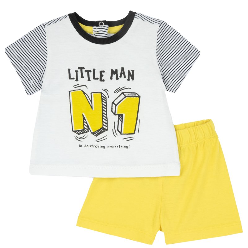 SET 2: T-SHIRT SHORT SLEEVE + SHORTS - WHITE/YELLOW