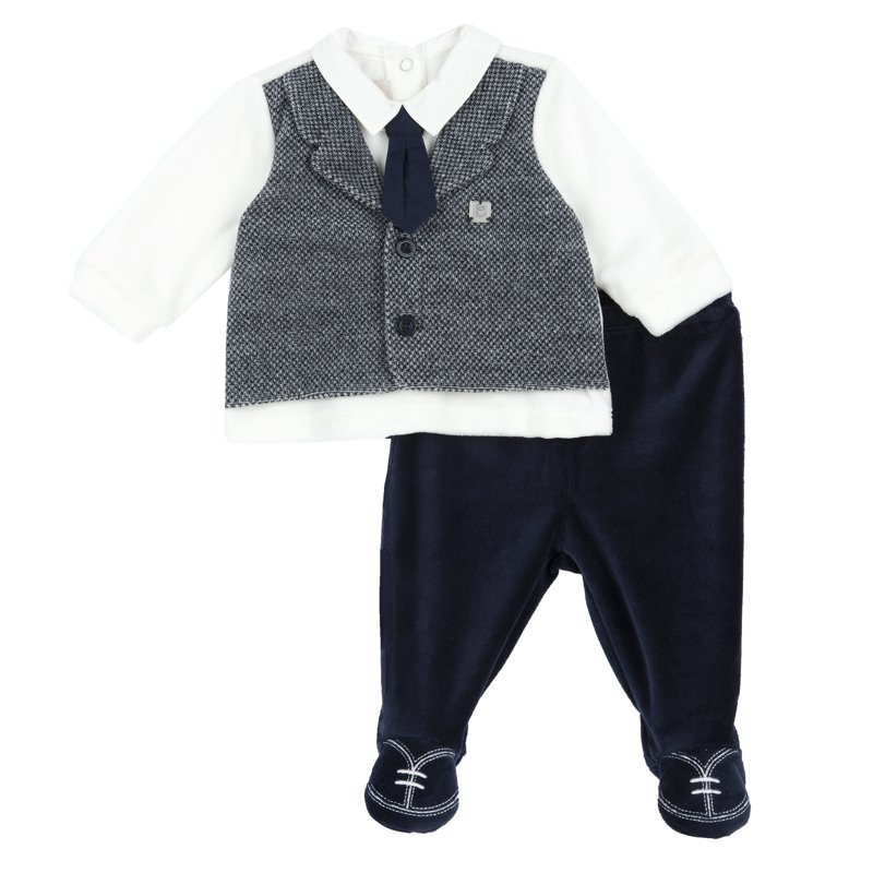 SET 2: BABY SWEATER + LEGGINGS - WHITE/BLUE
