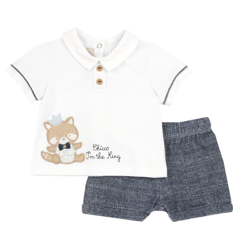 SET 2: POLO SHORT SLEEVE + SHORTS - WHITE/BLUE