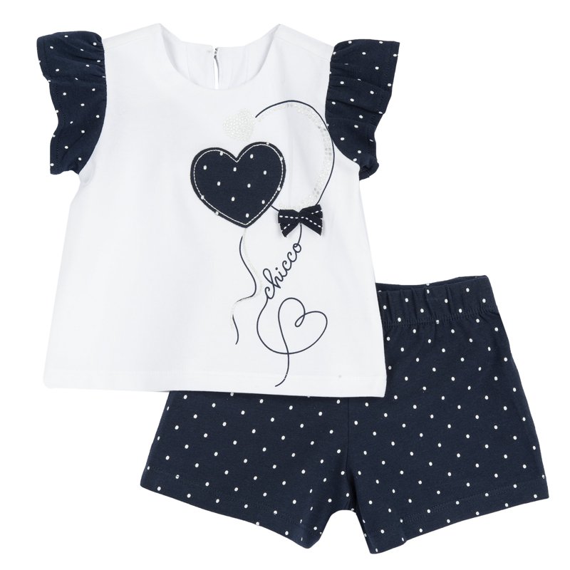 SET 2: T-SHIRT SHORT SLEEVE + SHORTS - WHITE/BLUE