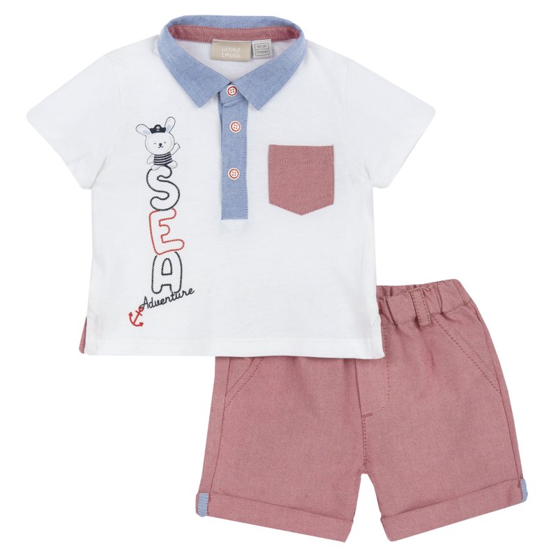 SET 2: POLO SHORT SLEEVE + SHORTS - MEDIUM RED