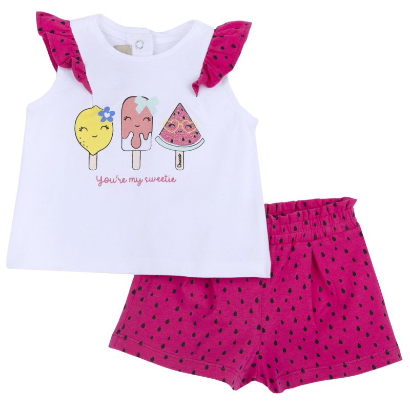 SET 2: T-SHIRT SHORT SLEEVE + SHORTS - WHITE