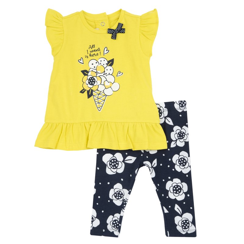 SET 2: T-SHIRT SHORT SLEEVE + LEGGINGS - WHITE/BLUE