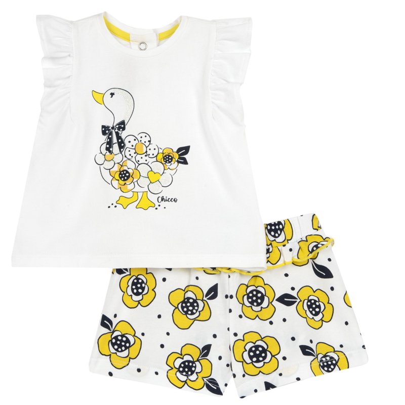 SET 2: T-SHIRT SHORT SLEEVE + SHORTS - WHITE/YELLOW
