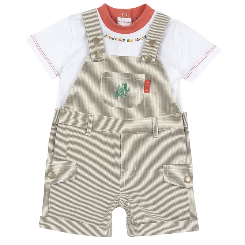 SET 2: T-SHIRT SHORT SLEEVE + SHORT DUNGAREES - MEDIUM NATURAL