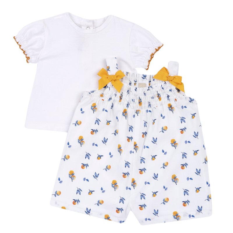 SET 2: T-SHIRT SHORT SLEEVE + SHORT DUNGAREES - WHITE