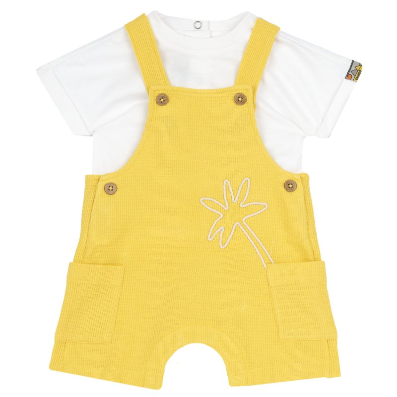 SET 2: T-SHIRT SHORT SLEEVE + SHORT DUNGAREES - WHITE/YELLOW