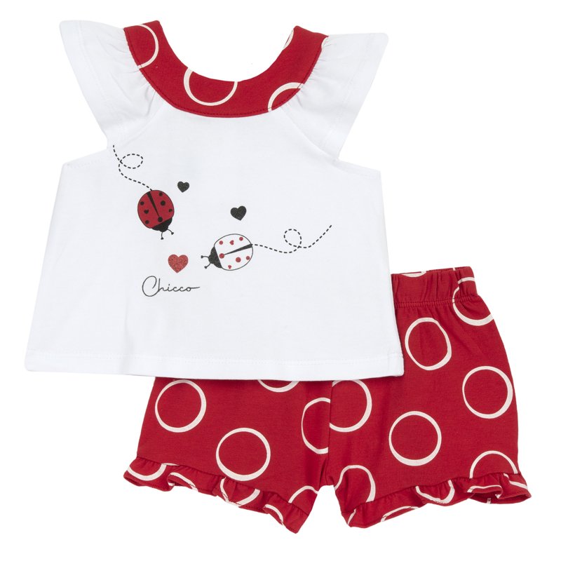 SET 2: T-SHIRT SHORT SLEEVE + SHORTS - WHITE/RED/GREY