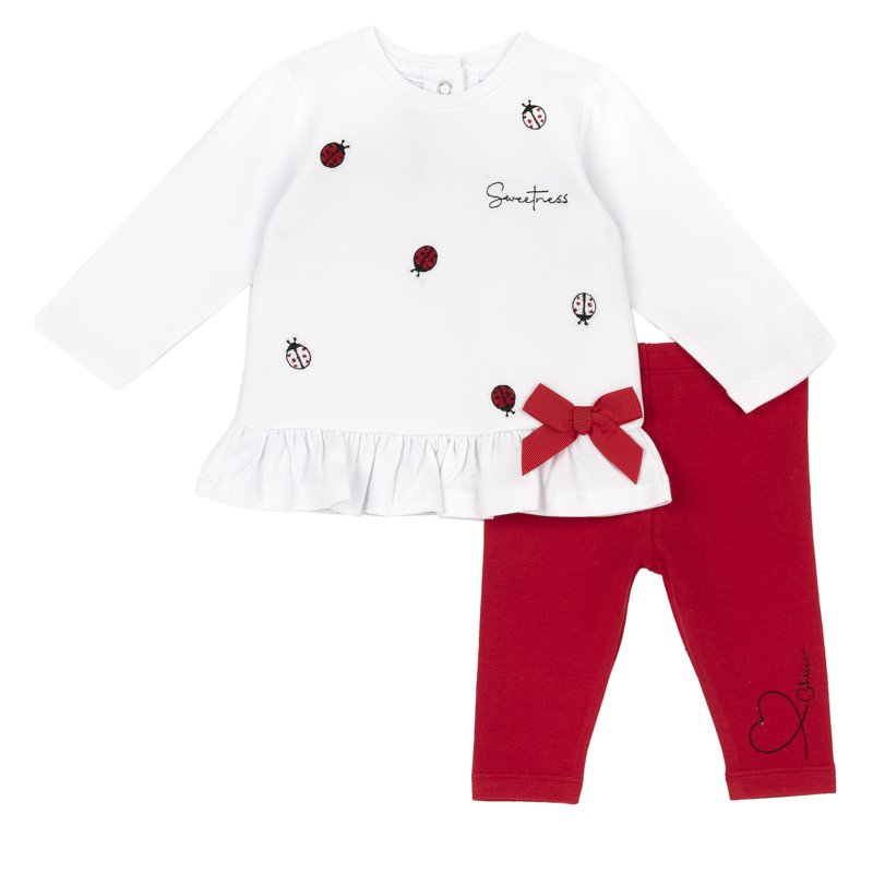 SET 2: T-SHIRT LONG SLEEVE + LEGGINGS - WHITE/RED/GREY