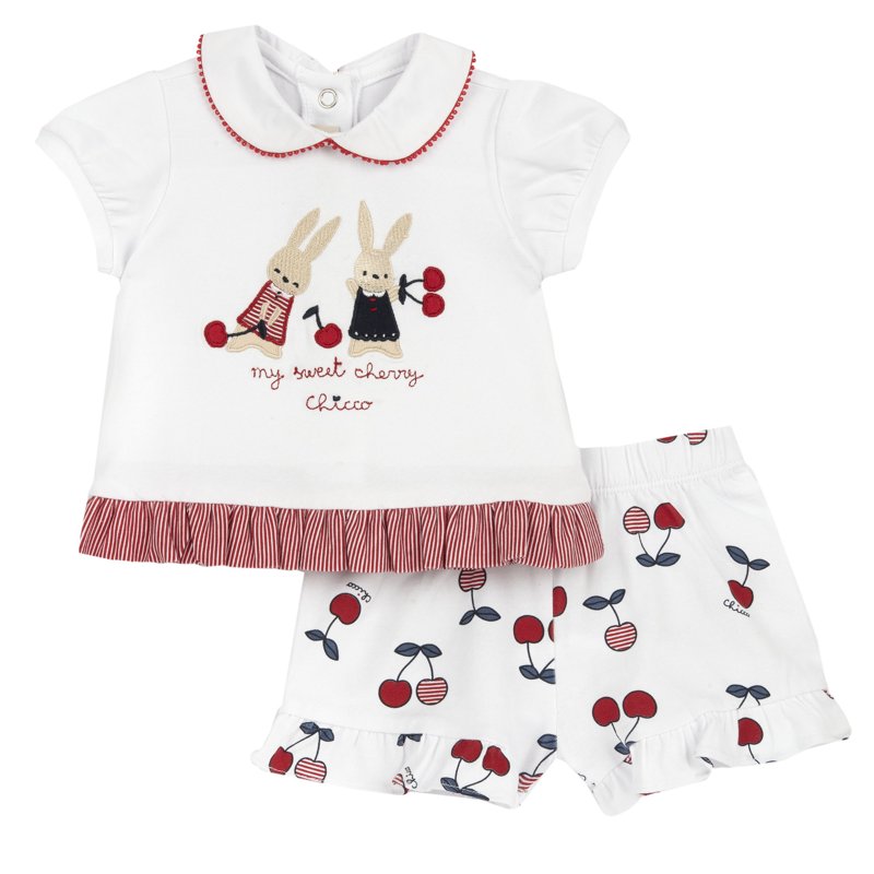 SET 2: T-SHIRT SHORT SLEEVE + SHORTS - WHITE/RED/GREY