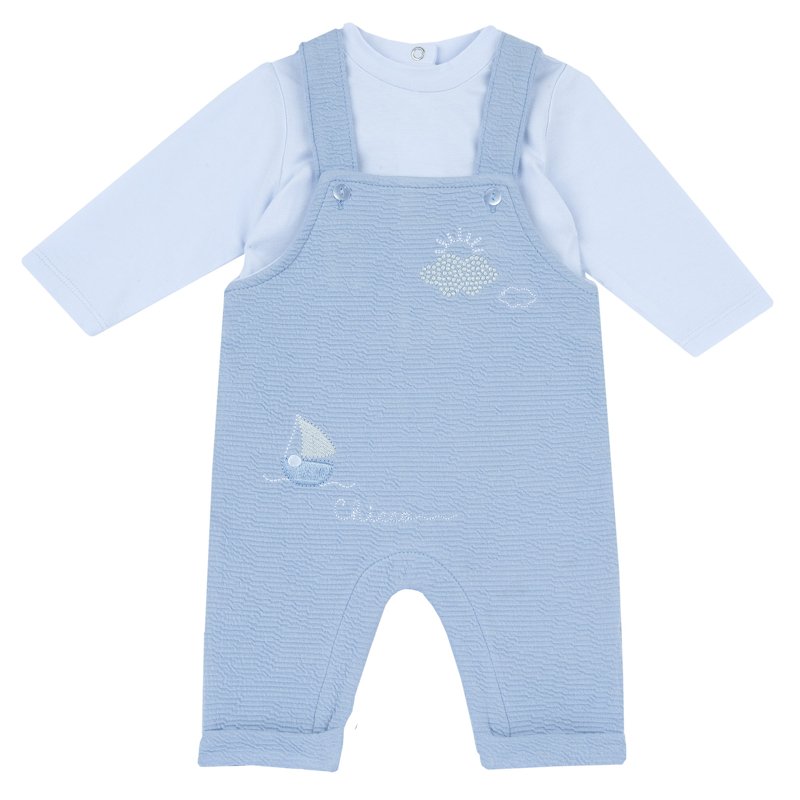SET 2: BODYSUIT LONG SLLEVE + LONG DUNGAREES - MEDIUM LIGHT BLUE