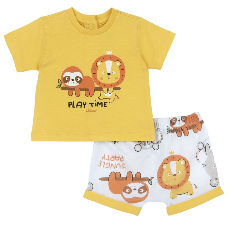 SET 2: T-SHIRT SHORT SLEEVE + SHORTS - ORANGE PRINTED
