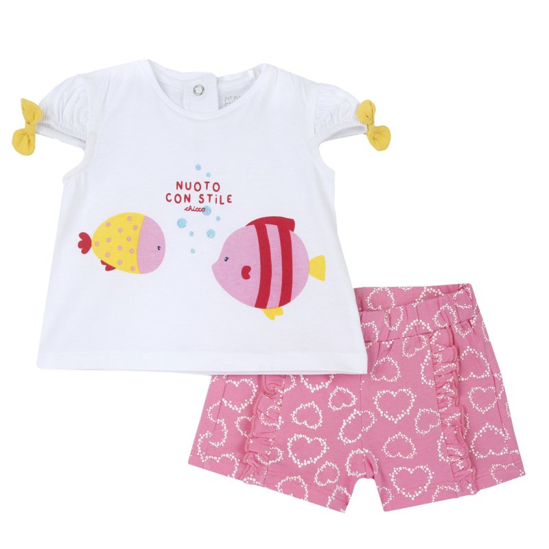 SET 2: T-SHIRT SHORT SLEEVE + SHORTS - WHITE/PINK