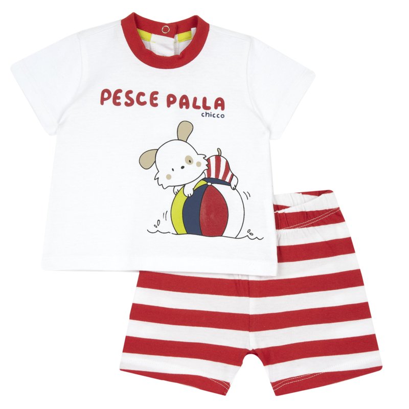 SET 2: T-SHIRT SHORT SLEEVE + SHORTS - WHITE/RED/GREY