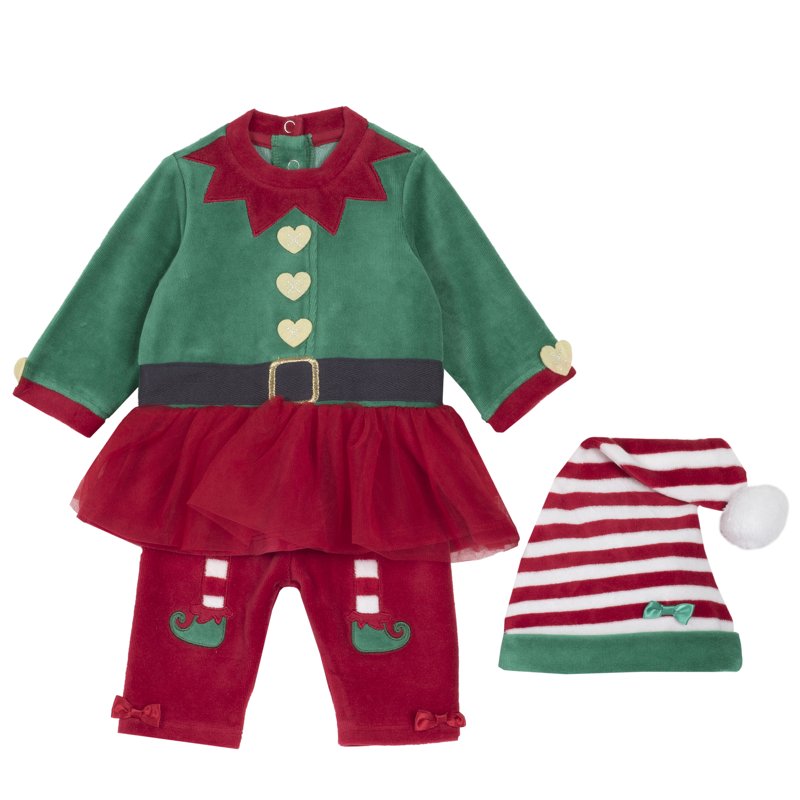 SET 3: DRESS LONG SLEEVE + LEGGINGS + HAT - MEDIUM GREEN