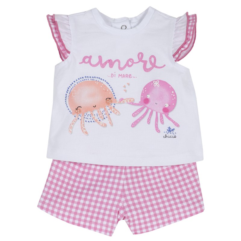 SET 2: T-SHIRT SHORT SLEEVE + SHORTS - WHITE/PINK