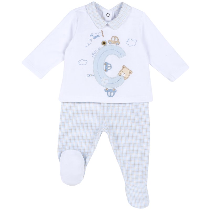 SET 2: T-SHIRT LONG SLEEVE + PANTS - WHITE/LIGHT BLUE