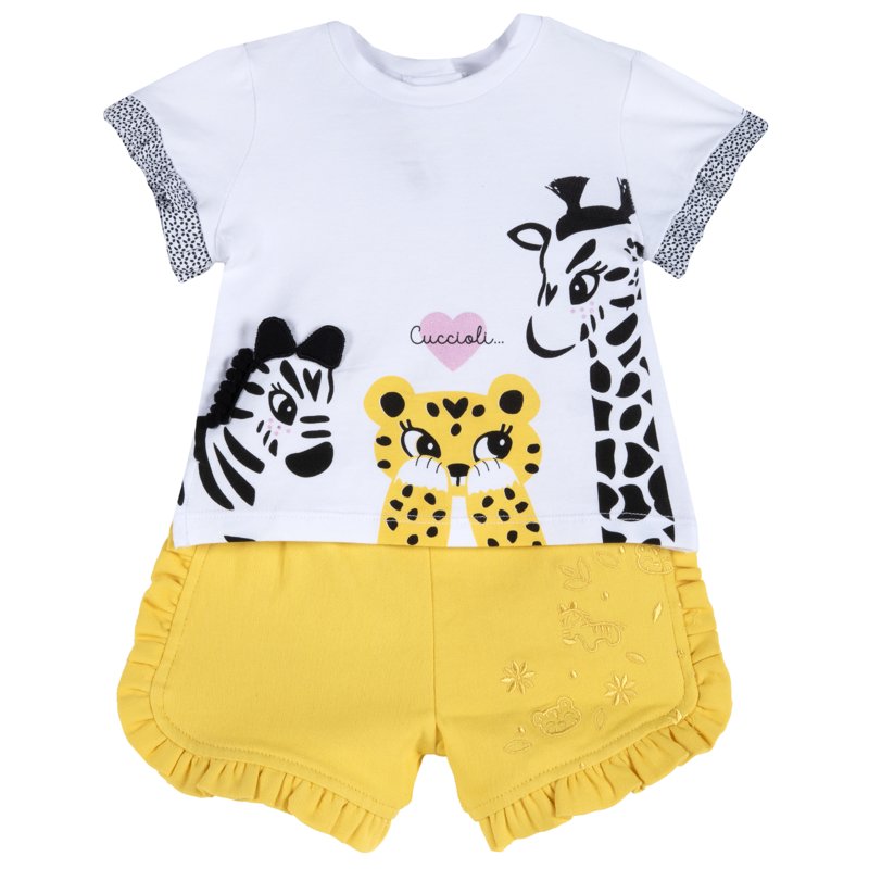 SET 2: T-SHIRT SHORT SLEEVE + SHORTS - WHITE/YELLOW