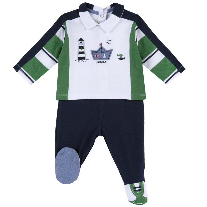 SET 2: BABY SWEATER + LEGGINGS - WHITE/GREEN