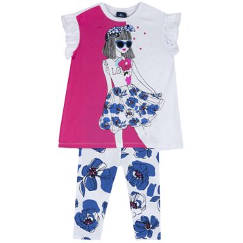SET 2: T-SHIRT SHORT SLEEVE + LEGGINGS - BLUE PRINTED
