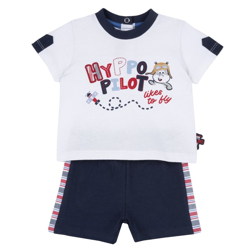 SET 2: T-SHIRT SHORT SLEEVE + SHORTS - WHITE/BLUE