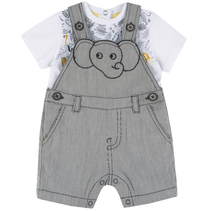 SET 2: T-SHIRT SHORT SLEEVE + SHORT DUNGAREES - DARK GREY