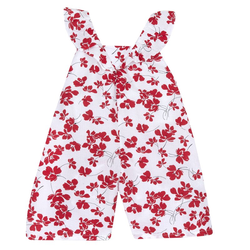 SHORT DUNGAREES - RED PRINTED