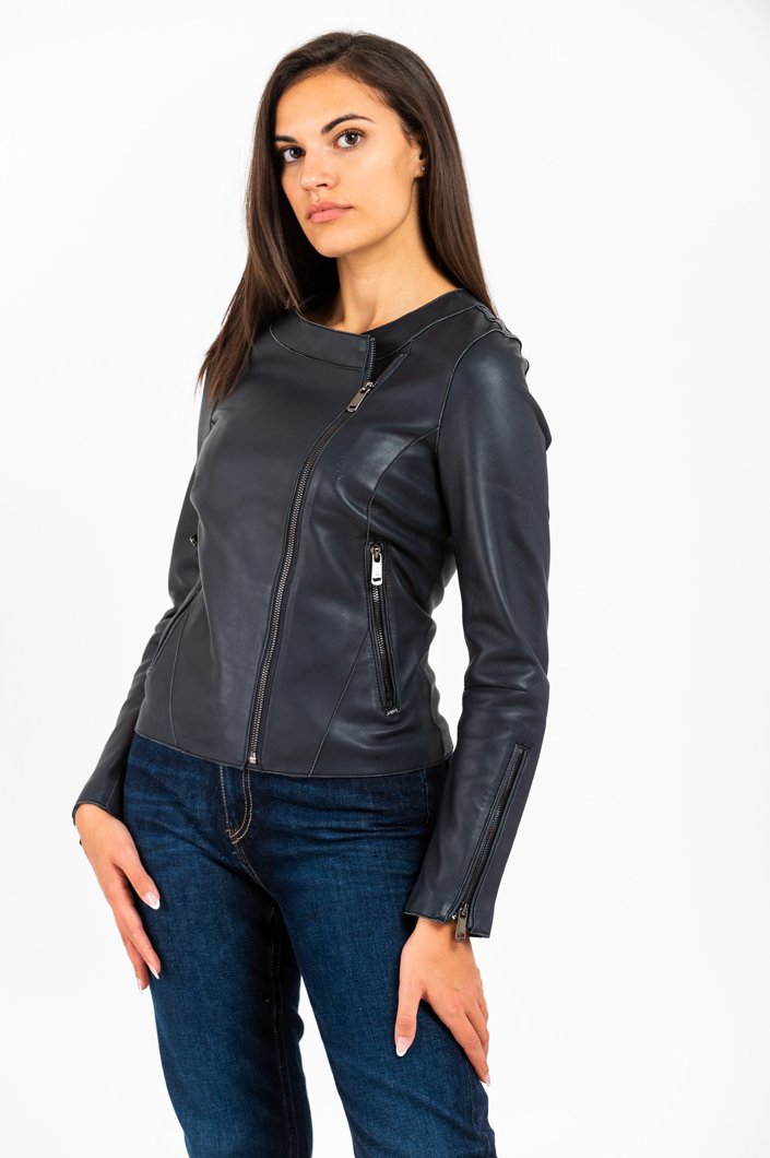 LEATHER JACKET - NAVY BLUE