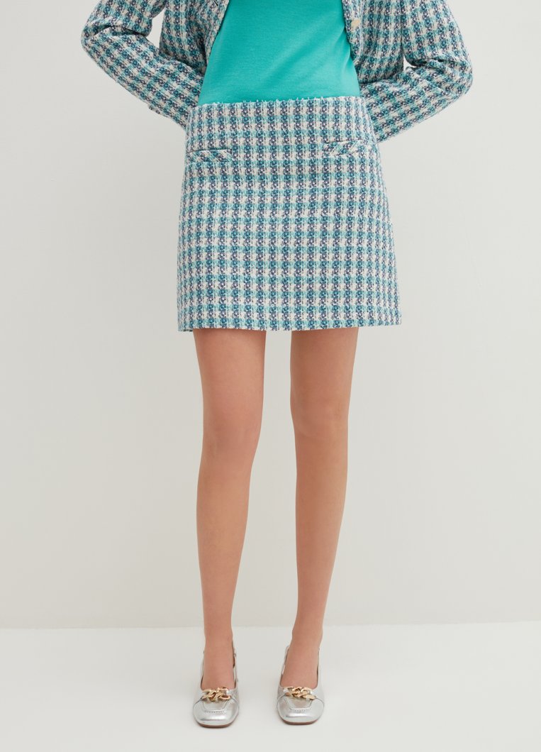 SKIRT - CHECK AZURE/WHITE